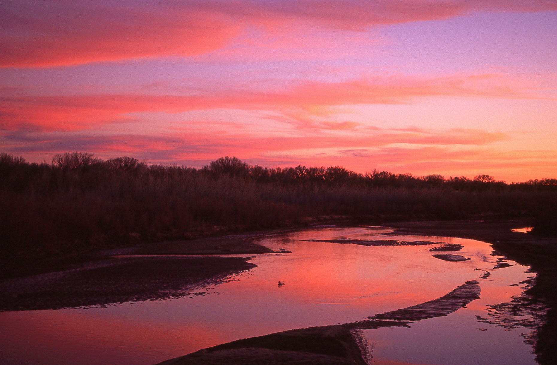 Sunset, Rio Grande, John Annerino,  Chihuahuan Desert, NM, El Camino Real de Tierra Adentro National Historic Trail